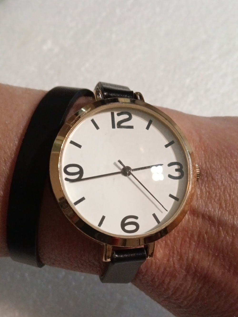 Claire's Gold Tone Case Watch with Black Strap